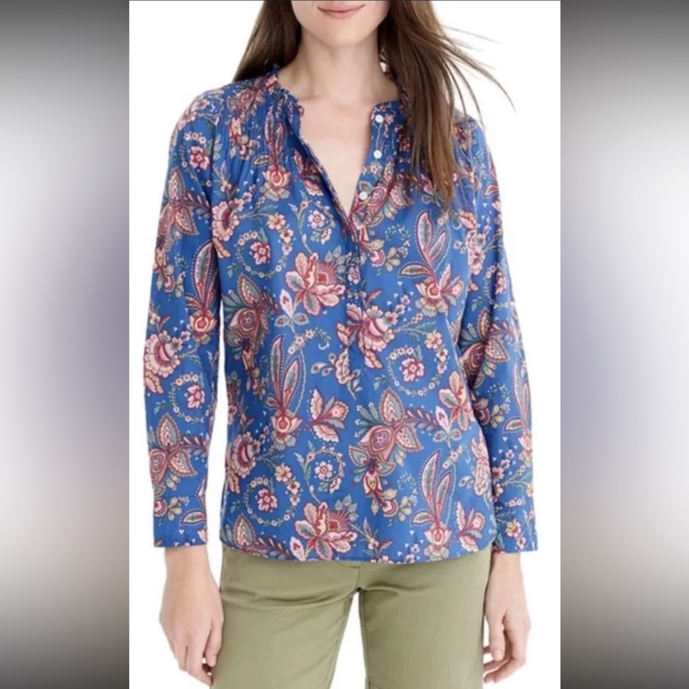 JCrew Ruffle Classic popover shirt in Liberty Flora Belle Sz 6 EXCELLENT